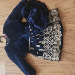 Rare Editions Navy and Gold Dress with Plush Shrug Diaper Cover Panty 24 Months